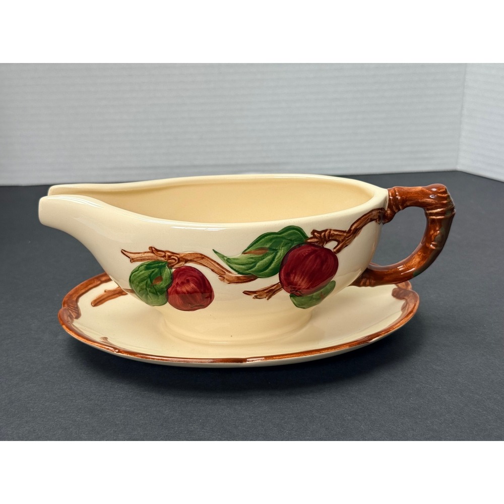 Vintage Franciscan Apple Gravy Boat with Attached Underplate Hand Painted Calif.